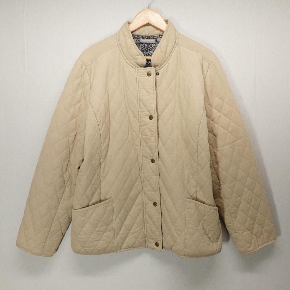 Corduroy Chore Jacket Womens XL Beige Quilted Cottage Barn Floral Lining